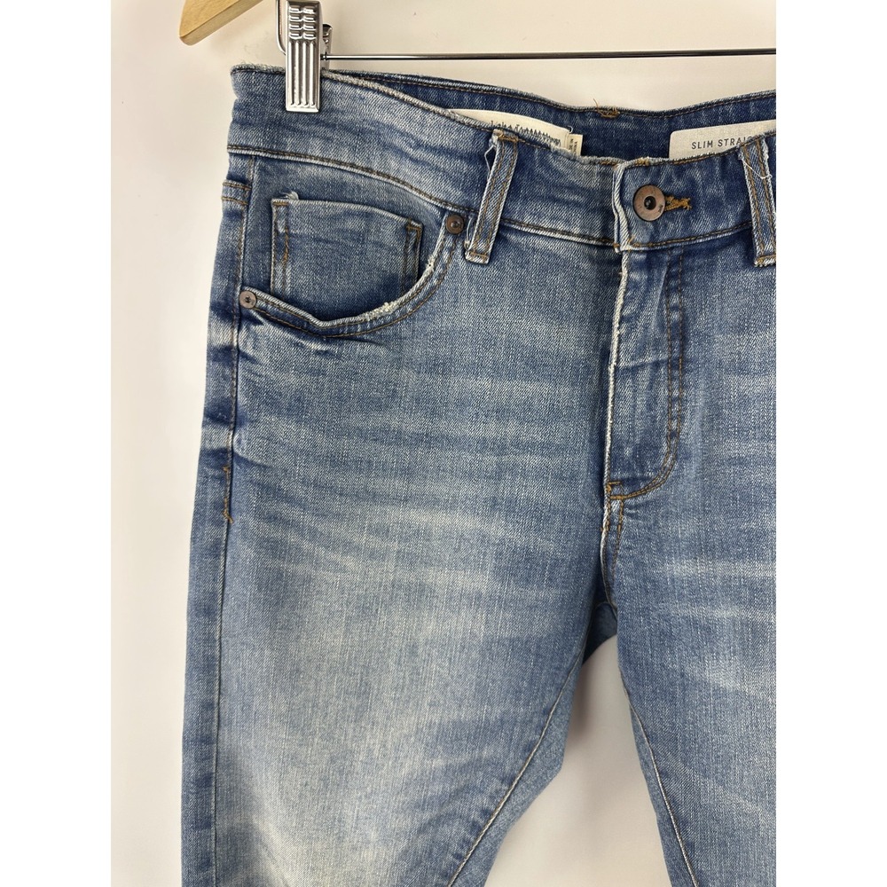 Pilcro Anthropologie Blue Denim Jeans Embellished Cuff Boho Festival Straight 28 - Picture 4 of 16